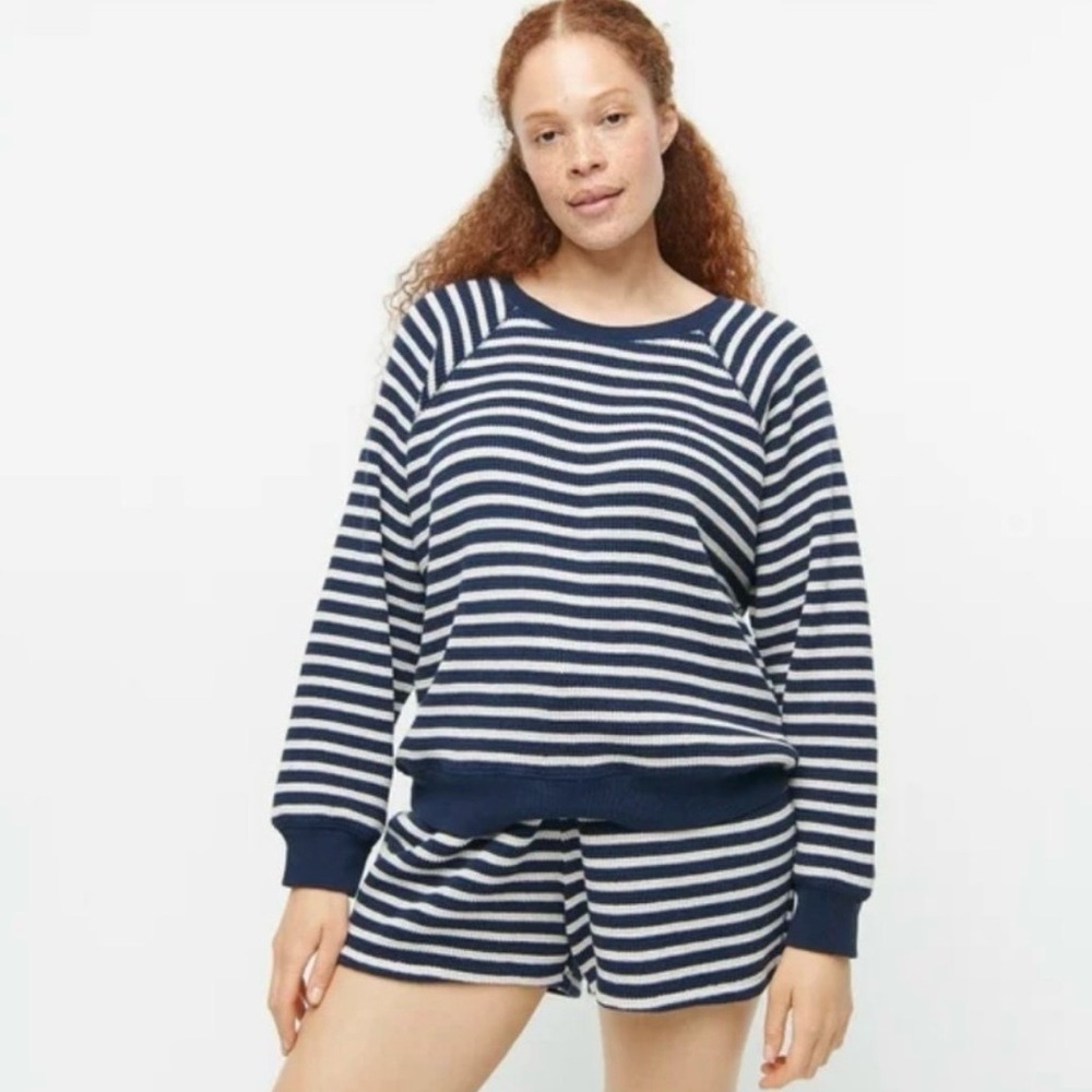 J.Crew Waffle Crewneck Sweatshirt in Navy Stripe